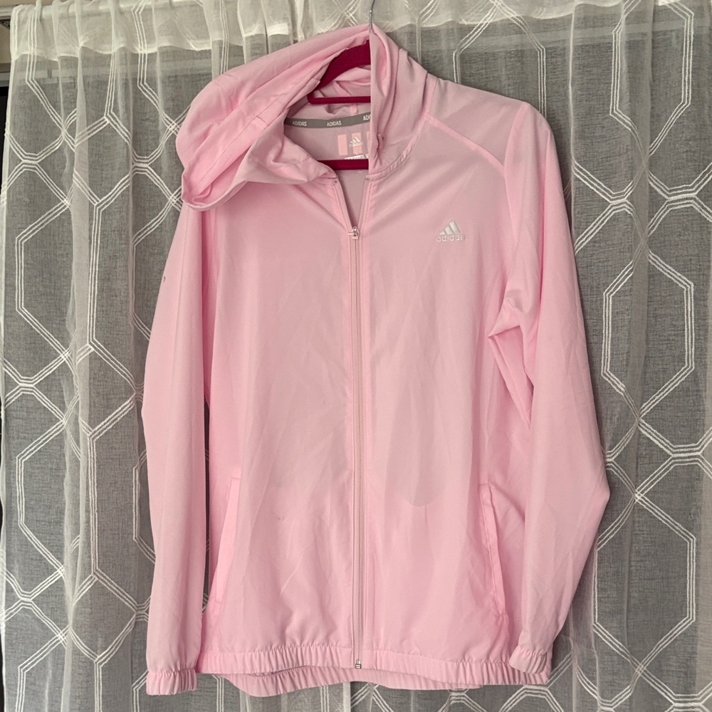 adidas Light Pink Hooded Windbreaker Jacket. Size large